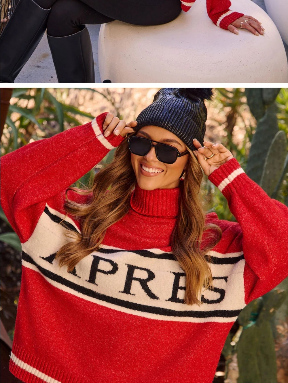 Express Red Logo Stripe Turtleneck Sweater